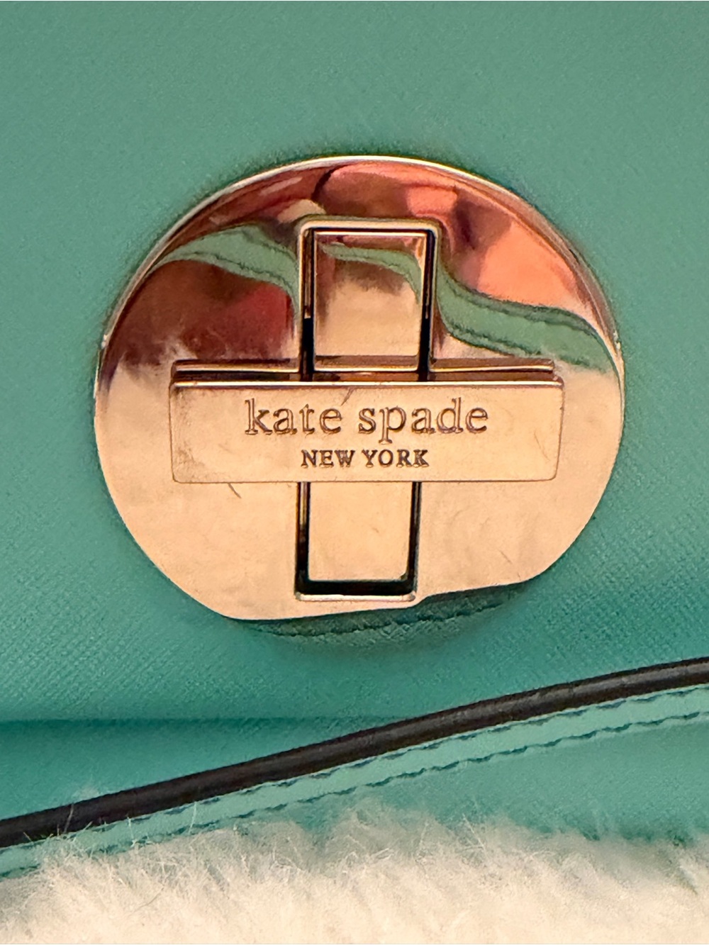 Kate Spade Mint Green Leather Crossbody Bag w/Multicolored Striped Interior GUC - Picture 5 of 16